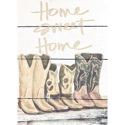 Home Sweet Home Boots in Shape White Modern Wood Framed Art Print by Josefina