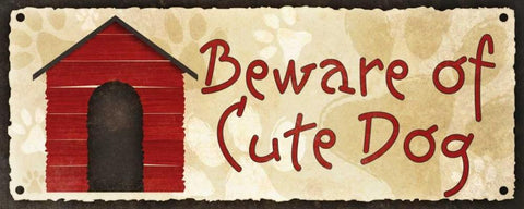 Beware of Cute Dog White Modern Wood Framed Art Print with Double Matting by Studio, Sd Graphics