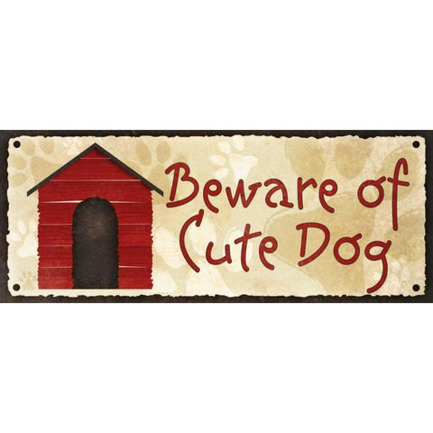 Beware of Cute Dog Black Modern Wood Framed Art Print by Studio, Sd Graphics