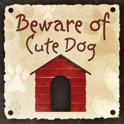 Beware of Cute Dog Black Modern Wood Framed Art Print by SD Graphics Studio