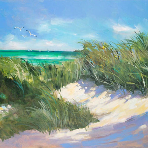 Blue Grass Breeze I White Modern Wood Framed Art Print by Slivka, Jane