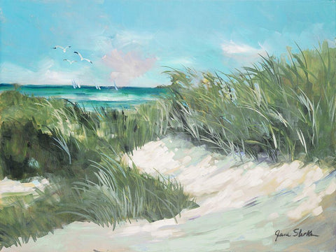 Beach Coast Grass White Modern Wood Framed Art Print with Double Matting by Slivka, Jane
