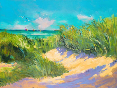 Blue Grass Breeze I White Modern Wood Framed Art Print with Double Matting by Slivka, Jane