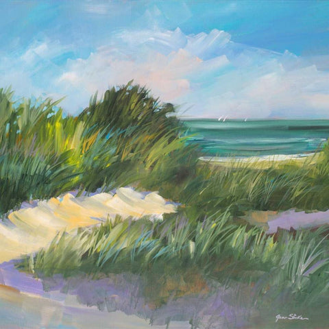 Blue Grass Breeze II White Modern Wood Framed Art Print with Double Matting by Slivka, Jane