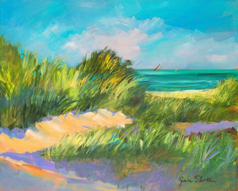 Blue Grass Breeze II White Modern Wood Framed Art Print with Double Matting by Slivka, Jane