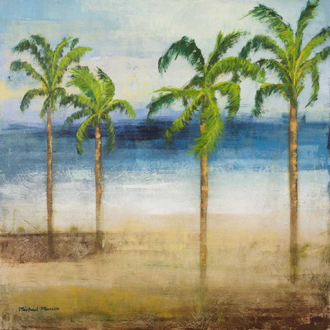 Ocean Palms I Black Ornate Wood Framed Art Print with Double Matting by Marcon, Michael