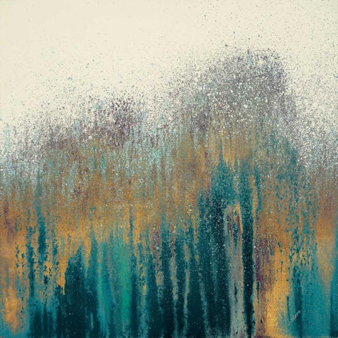 Teal Woods with Gold Square Black Modern Wood Framed Art Print with Double Matting by Gonzalez, Roberto