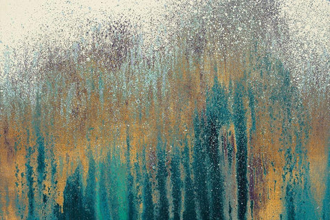 Teal Woods with Gold White Modern Wood Framed Art Print with Double Matting by Gonzalez, Roberto