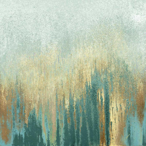 Teal Woods in Gold I Black Ornate Wood Framed Art Print with Double Matting by Gonzalez, Roberto