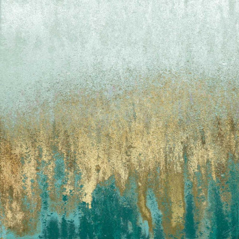 Teal Woods In Gold II Black Modern Wood Framed Art Print by Gonzalez, Roberto
