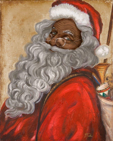 African American Jolly St. Nick White Modern Wood Framed Art Print with Double Matting by Pinto, Patricia