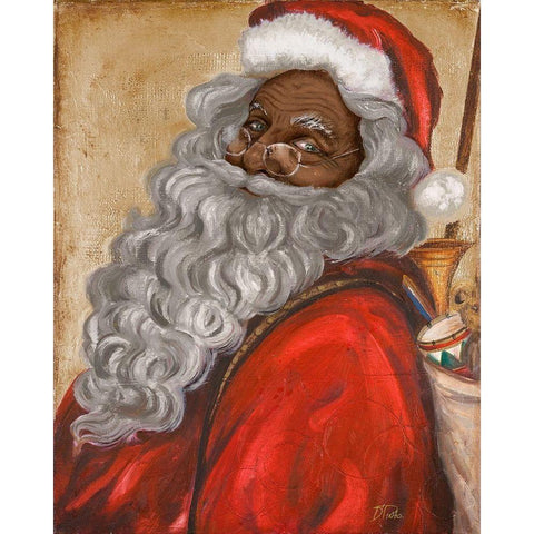 African American Jolly St. Nick White Modern Wood Framed Art Print by Pinto, Patricia