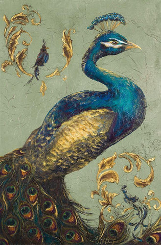 Peacock on Sage I White Modern Wood Framed Art Print with Double Matting by Hakimipour, Tiffany