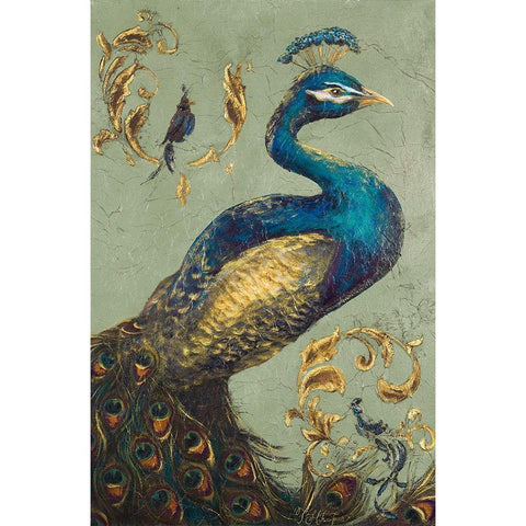 Peacock on Sage I Black Modern Wood Framed Art Print by Hakimipour, Tiffany