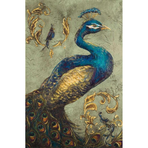 Peacock on Sage I Gold Ornate Wood Framed Art Print with Double Matting by Hakimipour, Tiffany