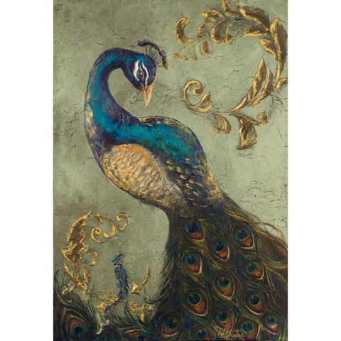 Peacock on Sage II White Modern Wood Framed Art Print by Hakimipour, Tiffany