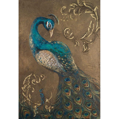 Pershing Peacock I Gold Ornate Wood Framed Art Print with Double Matting by Hakimipour, Tiffany