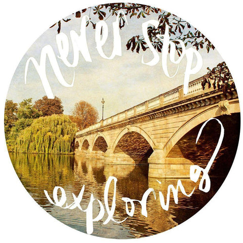 Never Stop Exploring White Modern Wood Framed Art Print by Navas, Emily