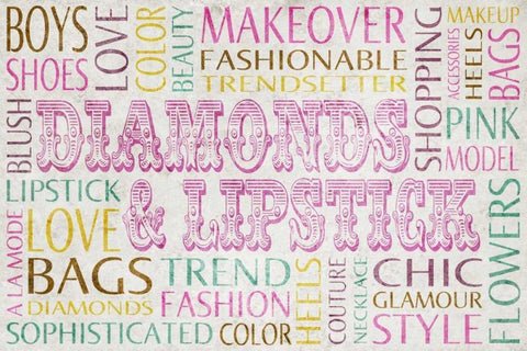 Diamonds and Lipstick Black Ornate Wood Framed Art Print with Double Matting by SD Graphics Studio