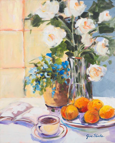 Morning Rose I Black Ornate Wood Framed Art Print with Double Matting by Slivka, Jane