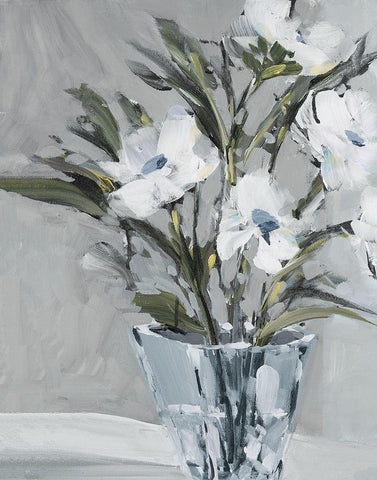 Evening Flowers White Modern Wood Framed Art Print with Double Matting by Slivka, Jane