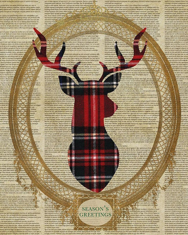 Holiday Tartan Deer I Black Ornate Wood Framed Art Print with Double Matting by SD Graphics Studio