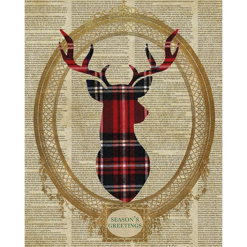 Holiday Tartan Deer I Black Modern Wood Framed Art Print with Double Matting by SD Graphics Studio