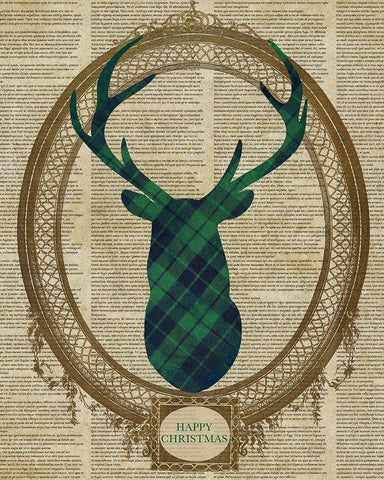 Holiday Tartan Deer II Black Ornate Wood Framed Art Print with Double Matting by SD Graphics Studio