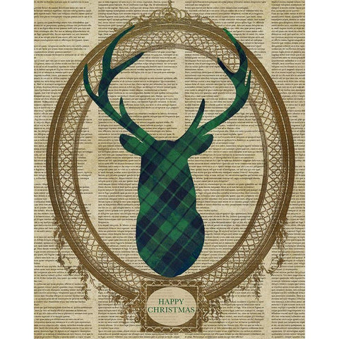 Holiday Tartan Deer II Gold Ornate Wood Framed Art Print with Double Matting by SD Graphics Studio