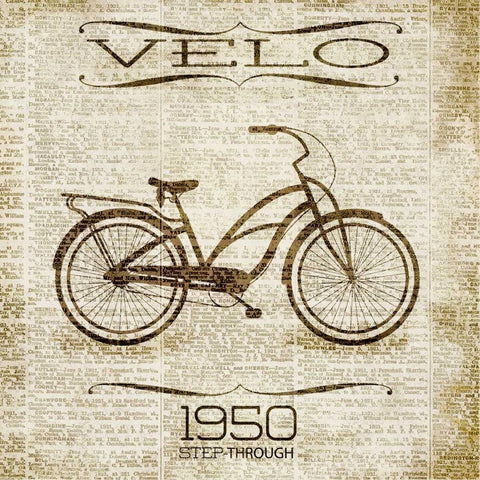 VELO 1950 White Modern Wood Framed Art Print by SD Graphics Studio