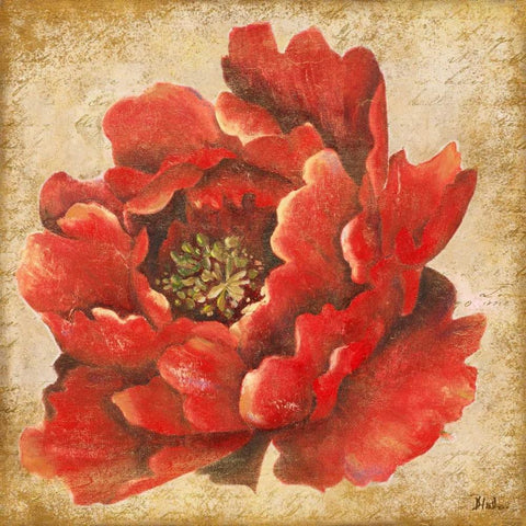 Red Peony on Gold Gold Ornate Wood Framed Art Print with Double Matting by Pinto, Patricia