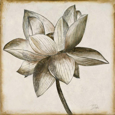 Sepia Lotus I Black Ornate Wood Framed Art Print with Double Matting by Pinto, Patricia