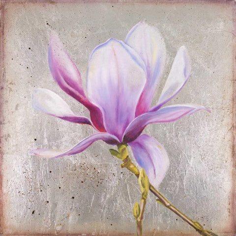 Magnolia on Silver Leaf II Black Modern Wood Framed Art Print by Pinto, Patricia