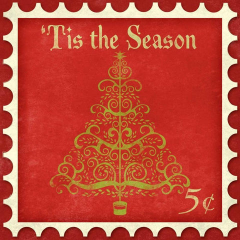 Holiday Stamp II Black Ornate Wood Framed Art Print with Double Matting by SD Graphics Studio