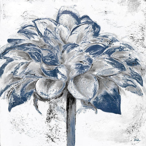 Navy Blue Dahlia White Modern Wood Framed Art Print by Pinto, Patricia