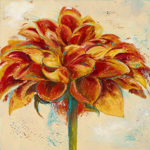 Red Dahlia on Cream Gold Ornate Wood Framed Art Print with Double Matting by Pinto, Patricia
