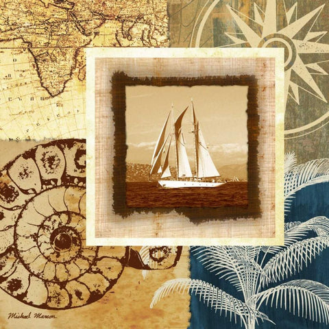 Sailing the Seas I Black Ornate Wood Framed Art Print with Double Matting by Marcon, Michael