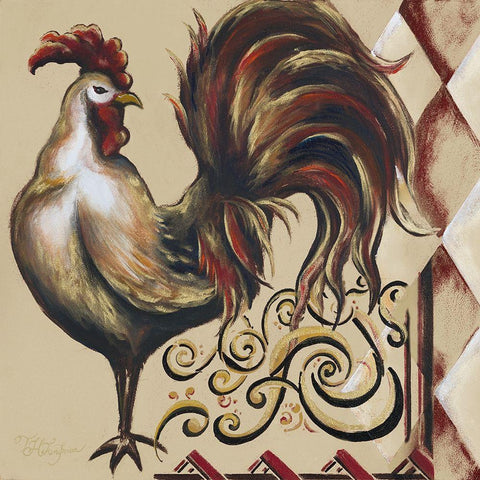 Rules the Roosters Square I Gold Ornate Wood Framed Art Print with Double Matting by Hakimipour, Tiffany