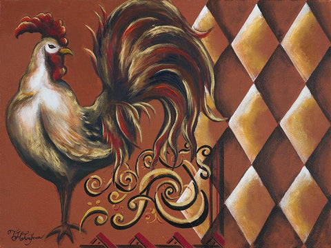 Rules the Roosters I White Modern Wood Framed Art Print with Double Matting by Hakimipour, Tiffany