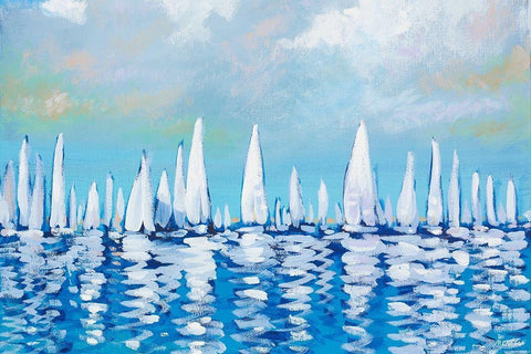 Regatta On The Sea Black Ornate Wood Framed Art Print with Double Matting by Meneely, Dan