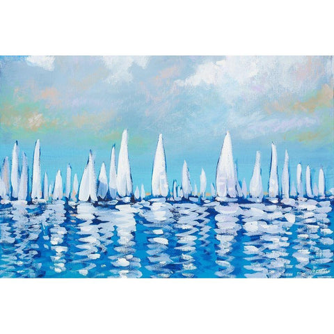 Regatta On The Sea Gold Ornate Wood Framed Art Print with Double Matting by Meneely, Dan