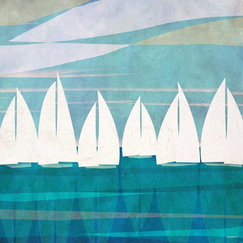 Afternoon Regatta I White Modern Wood Framed Art Print with Double Matting by Meneely, Dan