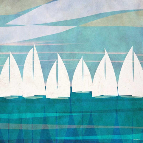 Afternoon Regatta I Black Modern Wood Framed Art Print by Meneely, Dan