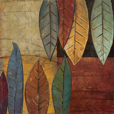 Tall Leaves Square II Black Modern Wood Framed Art Print with Double Matting by Pinto, Patricia