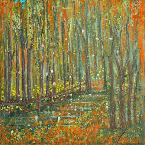 Woods Black Modern Wood Framed Art Print with Double Matting by Mercado, M.