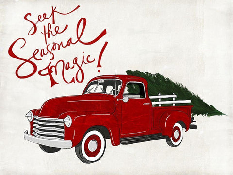 Seasonal Vehicle I White Modern Wood Framed Art Print with Double Matting by SD Graphics Studio