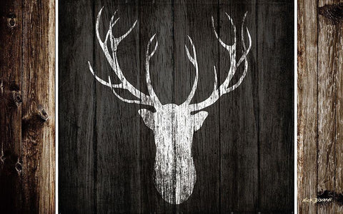 Sophisticated Deer on Wood Black Ornate Wood Framed Art Print with Double Matting by Biscardi, Nicholas