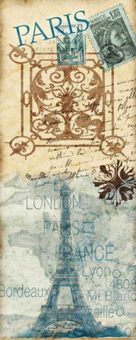 Paris Postage White Modern Wood Framed Art Print with Double Matting by Biscardi, Nicholas