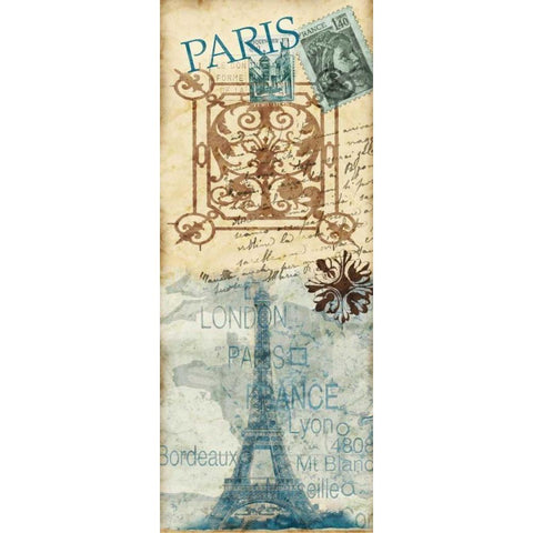 Paris Postage Black Modern Wood Framed Art Print by Biscardi, Nicholas