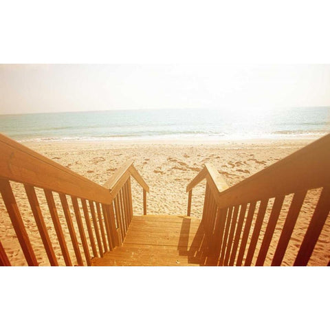 Beach Stairs Gold Ornate Wood Framed Art Print with Double Matting by Bryant, Susan